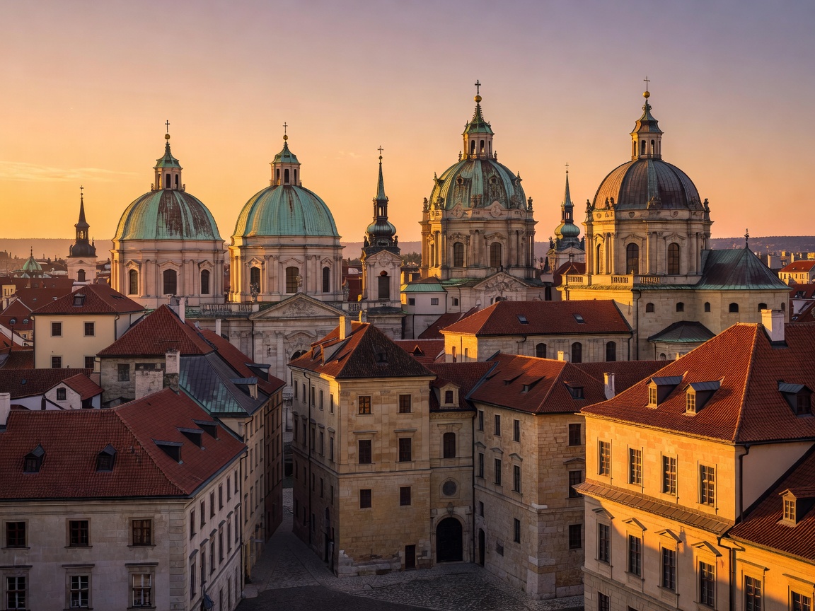 European city skyline with historic architecture and cathedral domes